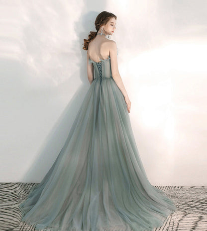 Stylish tulle lace long prom dress green evening dress  8547