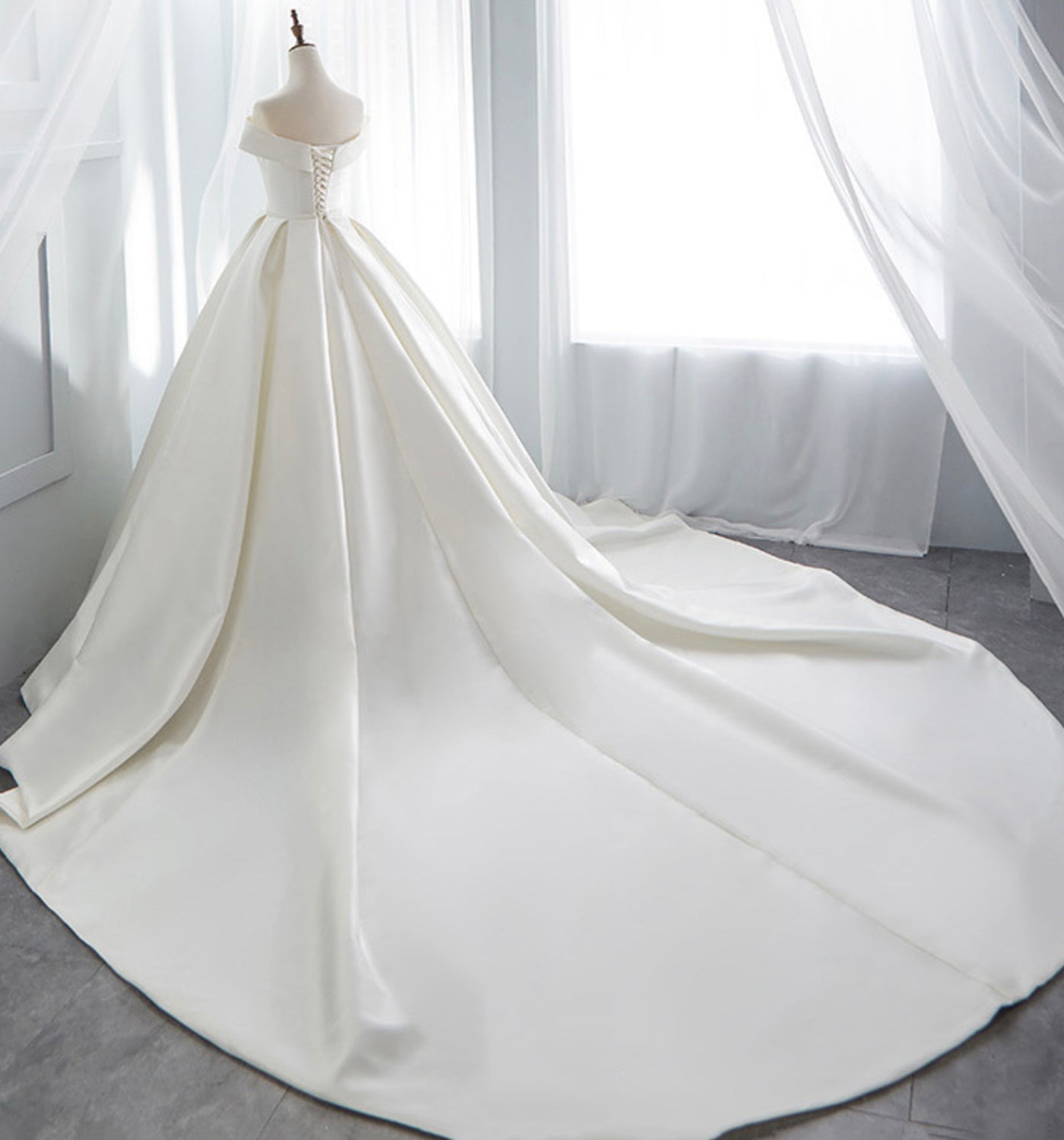 White satin long A line ball gown dress formal dress  8872