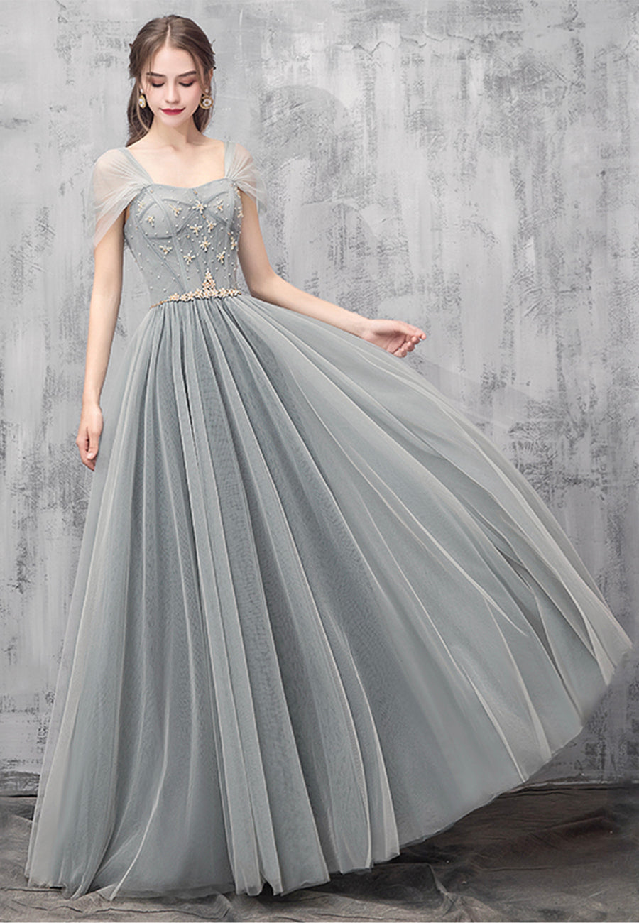 Cute tulle long prom dress evening dress  8493