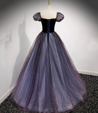 Black and purple tulle long prom dress evening dress  8879