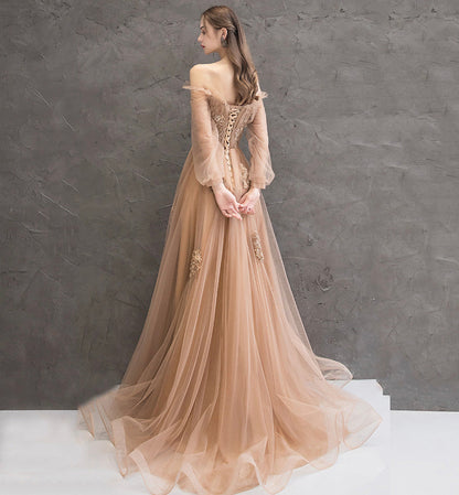 Elegant tulle lace long prom dress evening dress 8471