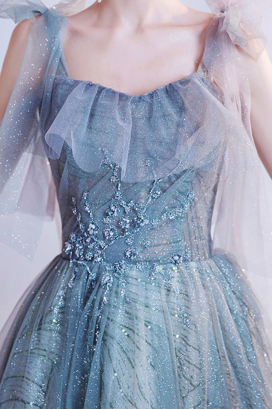 Cute tulle long A line prom dress evening dress  8703