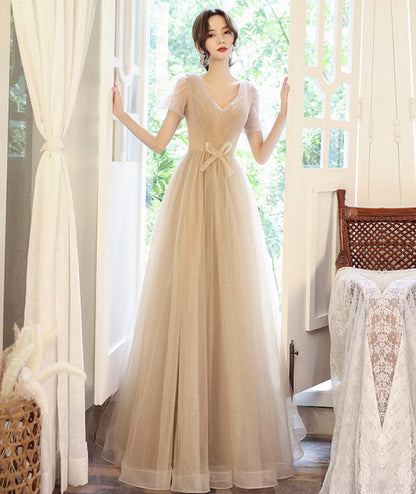 Cute v neck tulle long prom dress evening dress  8467