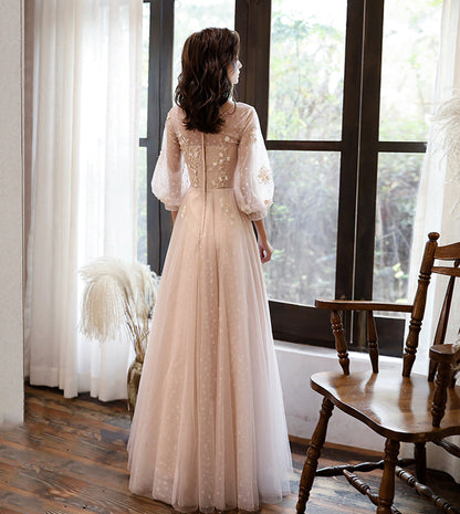 Cute tulle lace long sleeve dress evening dress  8536