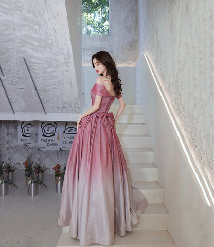 Pink gradient long A line prom dress evening dress  8823