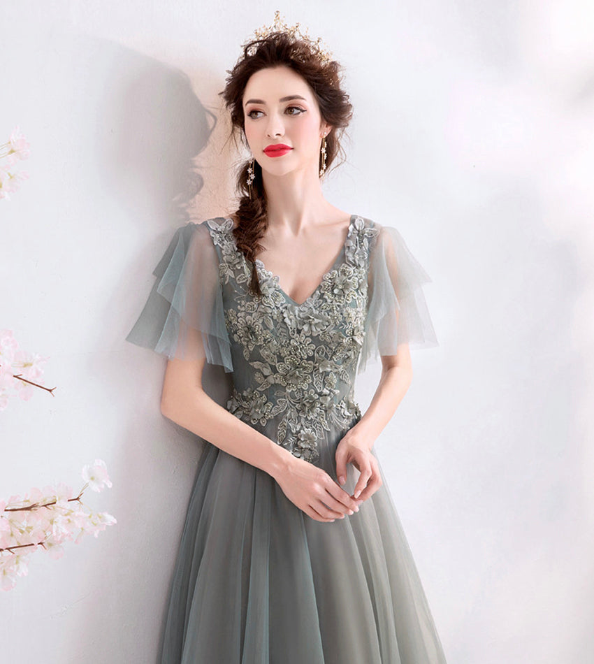 Elegant v neck lace long prom dress evening dress  8531