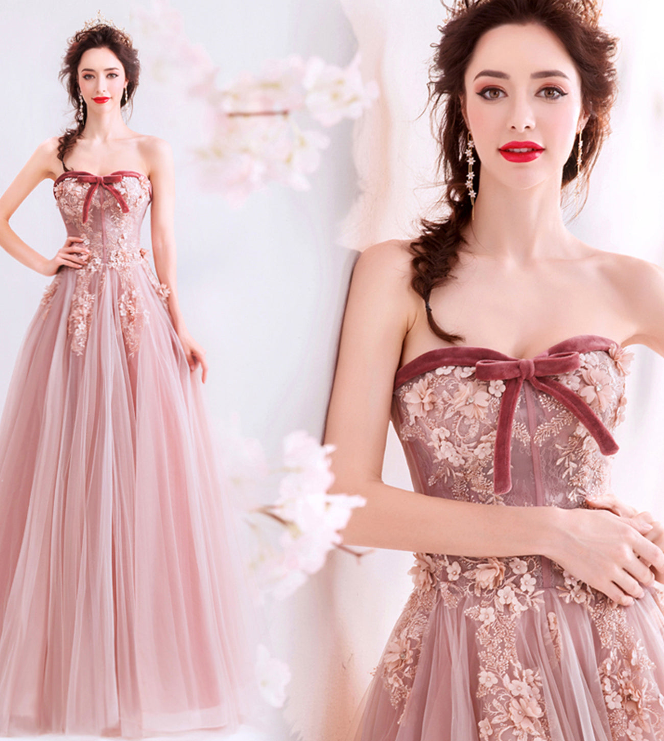 Cute tulle lace long A line prom dress evening dress  8565