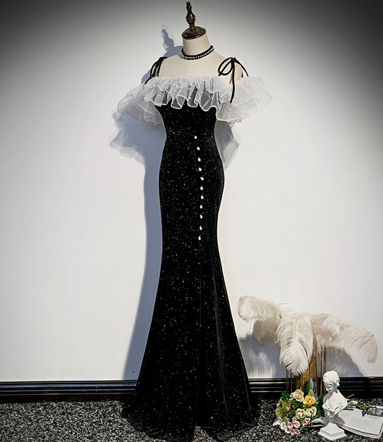 Black long mermaid prom dress black evening dress  8927