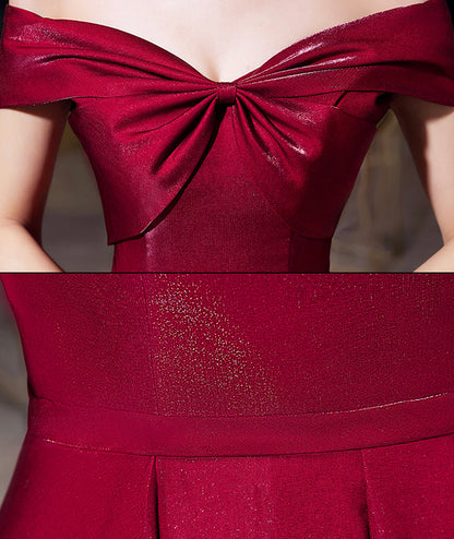 Shiny satin long prom dress burgundy evening dress  8489