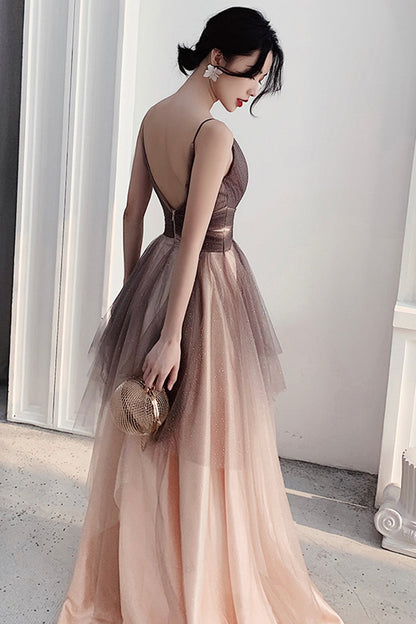 Cute tulle long A line prom dress evening dress  8858