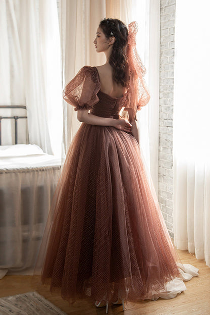 Cute tulle A line prom dress cute evening dress  8638