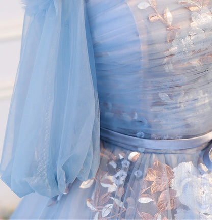 Blue tulle lace long ball gown dress formal dress  8624
