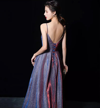 Shiny satin long A line prom dress simple evening dress 8588