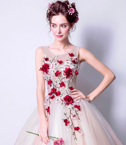 Elegant tulle applique long A line prom dress evening dress  8802
