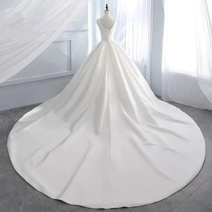 White v neck satin long ball gown dress formal dress  8870