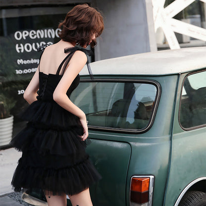 Black tulle short prom dress party dress  8321
