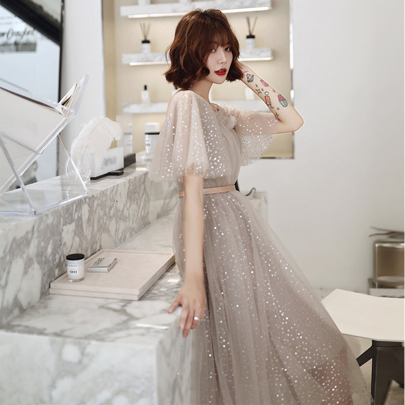 Cute tulle sequins short prom dress  8161