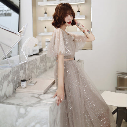 Cute tulle sequins short prom dress  8161