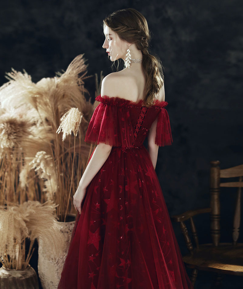 Burgundy sequins long prom dress  8340