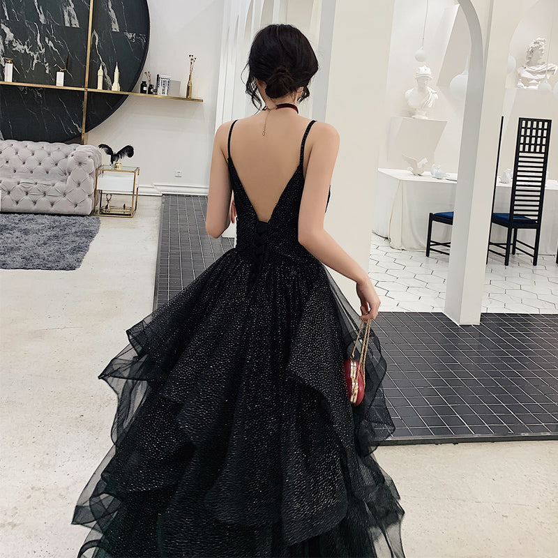 Black tulle sequins prom dress evening dress  8277
