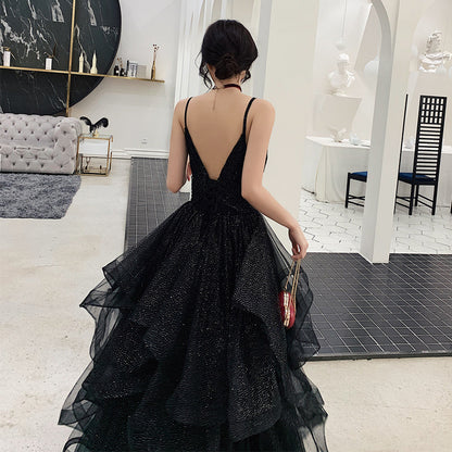 Black tulle sequins prom dress evening dress  8277