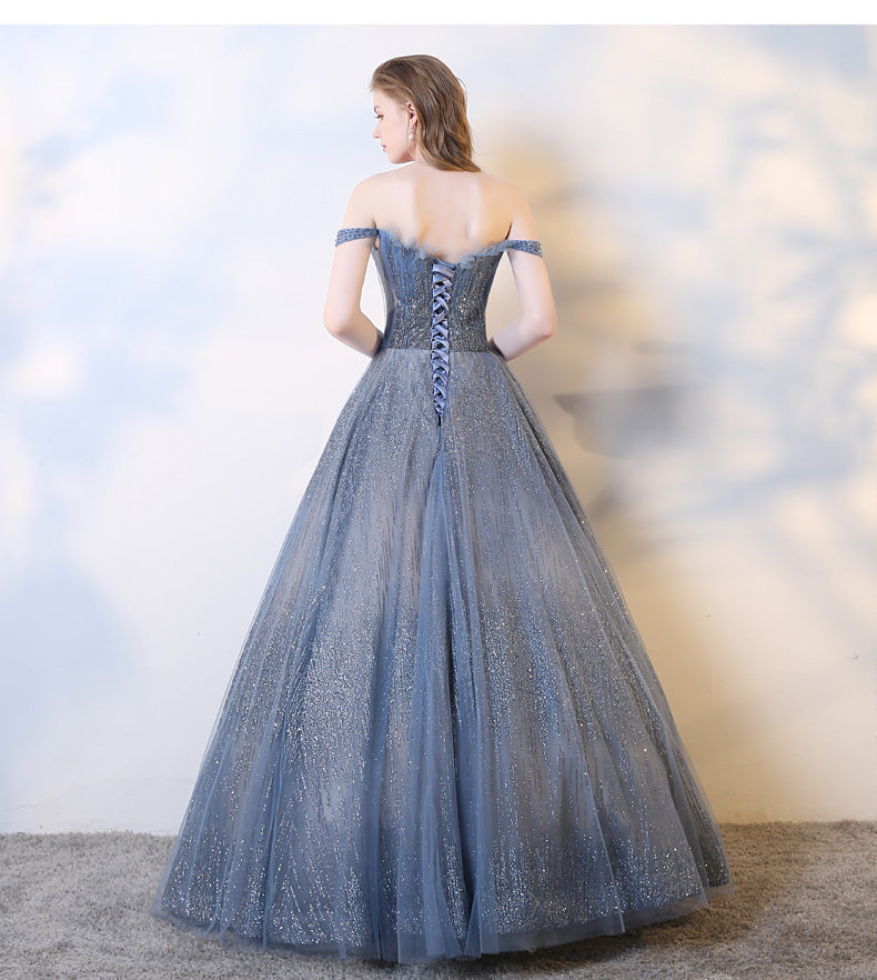Sparkling tulle sequins long prom dress, evening dress  8105