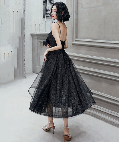 Black tulle short prom dress black evening dress  8407