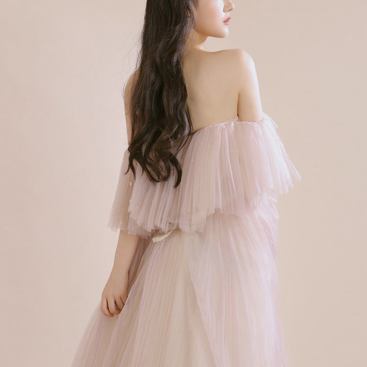 Cute tulle long prom dress formal dress  8257