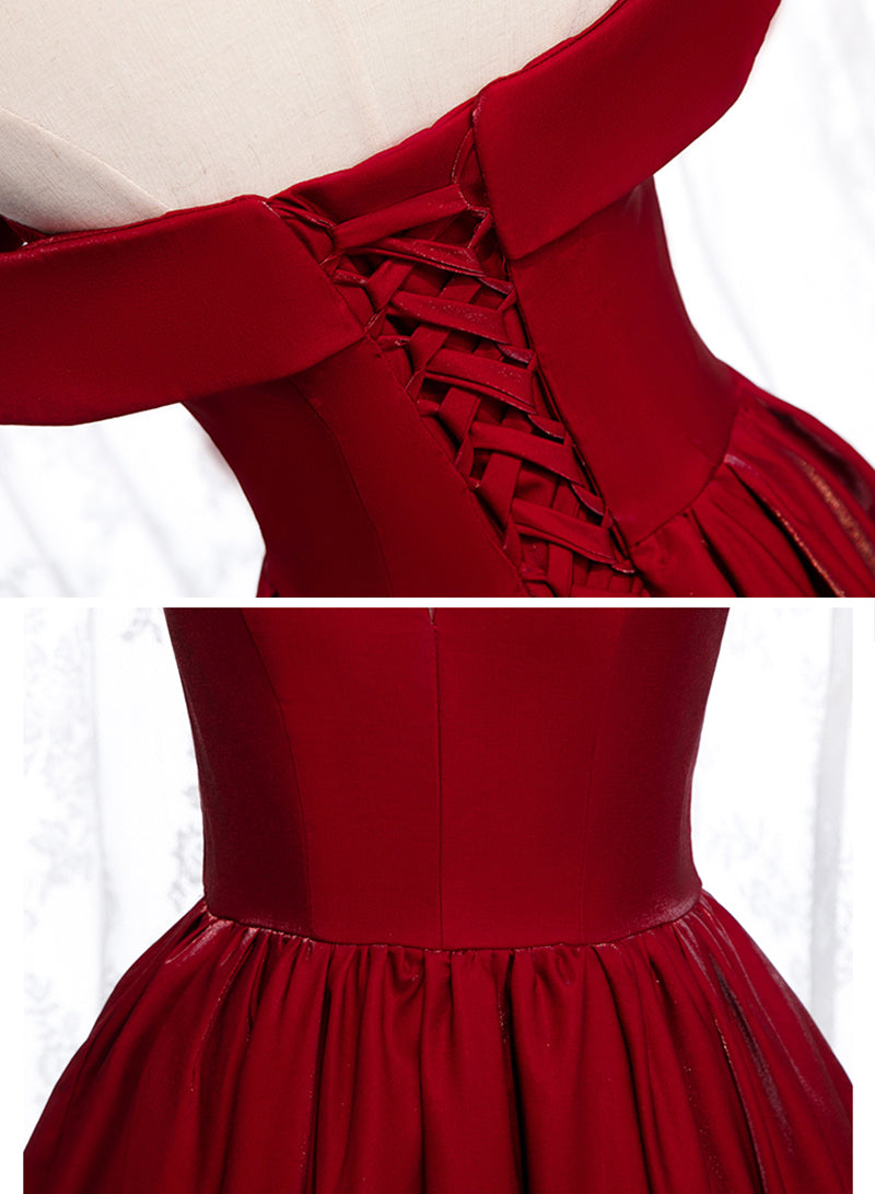 Burgundy satin short prom dress party dress  8395
