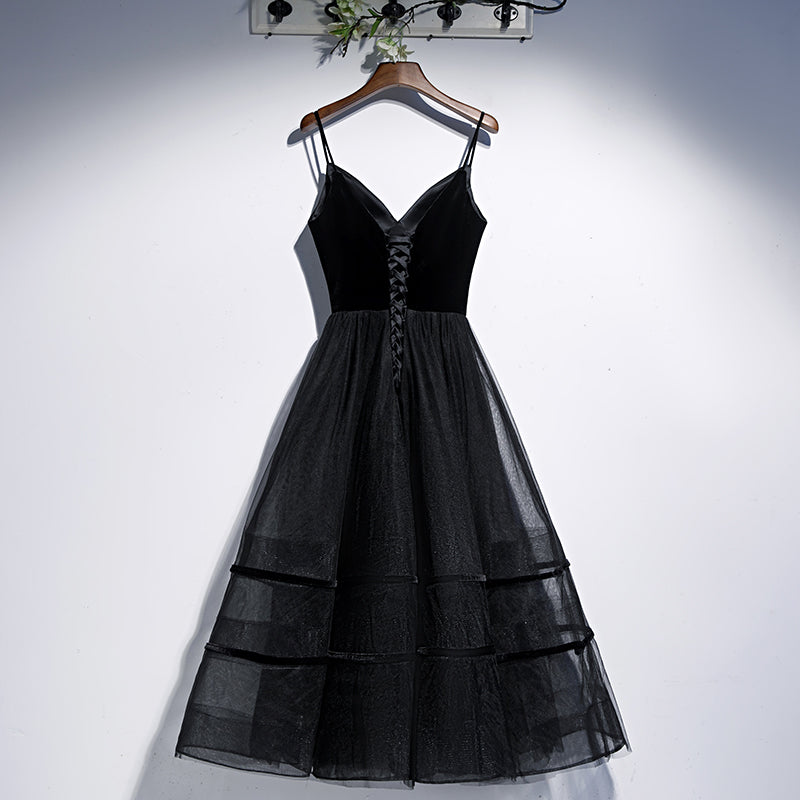 Black v neck tulle short prom dress hoco dress  8269
