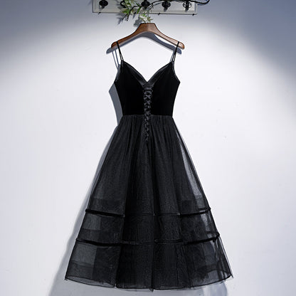 Black v neck tulle short prom dress hoco dress  8269