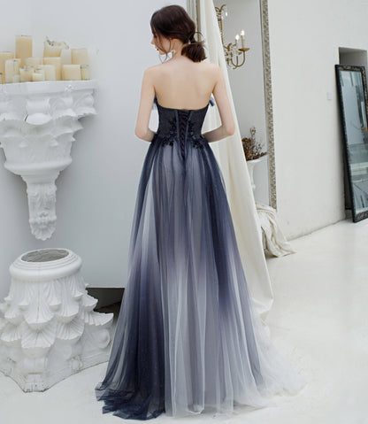 A line strapless tulle long prom dress formal dress  8224