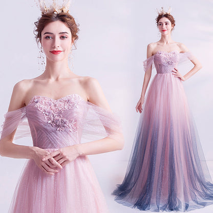 Pink tulle sequins long prom dress evening dress  8249