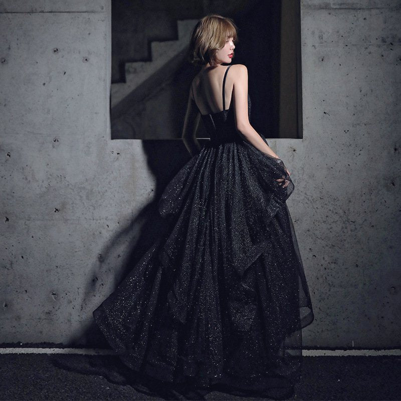 Black tulle long prom dress formal dress  8248