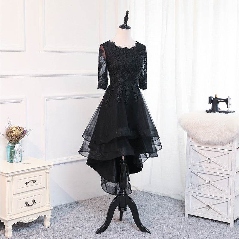 Black lace tulle short prom dress, homecoming dress  8033