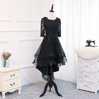 Black lace tulle short prom dress, homecoming dress  8033