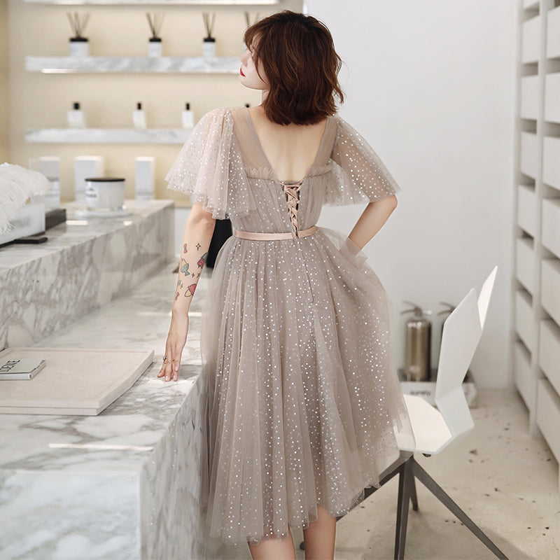 Cute tulle sequins short prom dress  8161