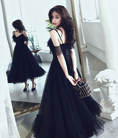 Black tulle tea length prom dress  8356