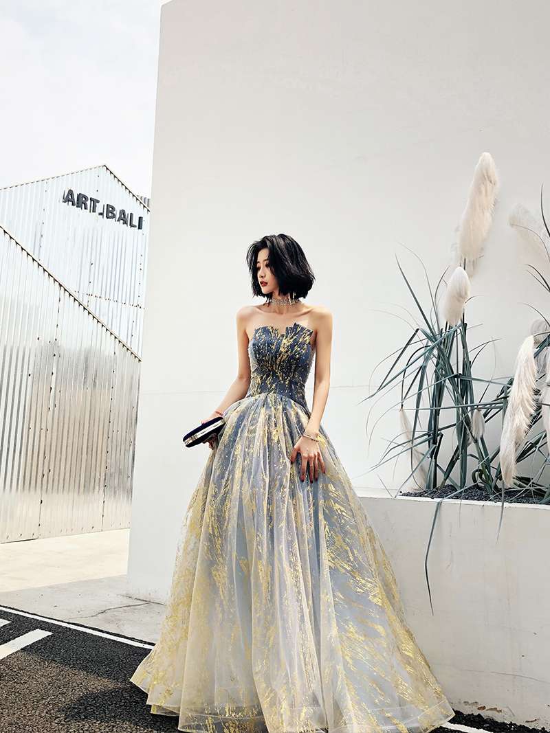 Unique tulle long prom dress, evening dress  8217