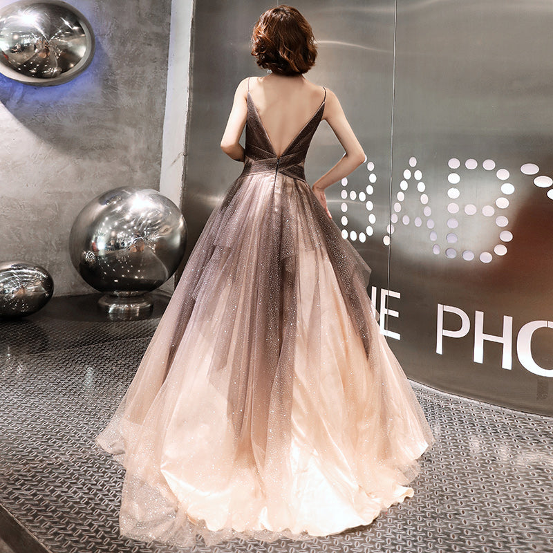 Stylish v neck tulle prom gown formal dress  8236
