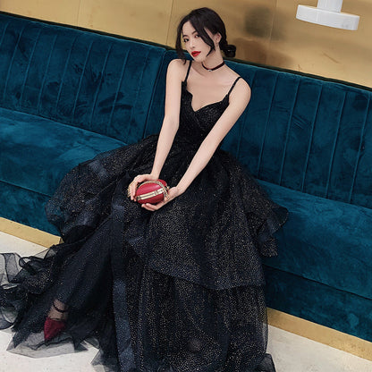 Black tulle sequins prom dress evening dress  8277