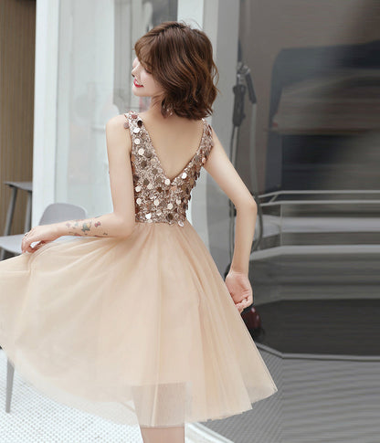 Cute tulle sequins short prom dress party dress  8301
