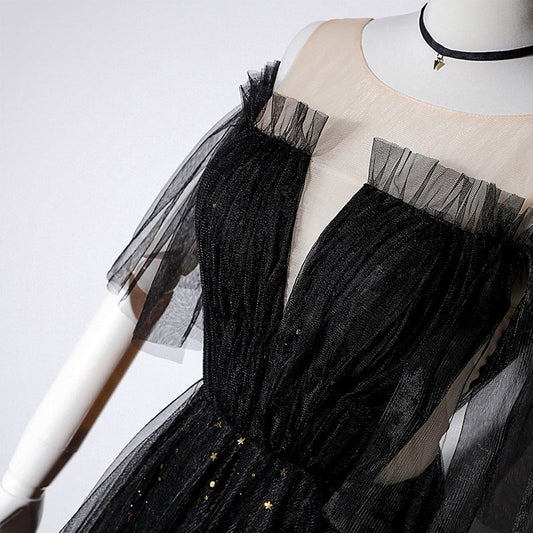 Black Shiny Elegant Fashion Tulle Long Sequin Ball Gown Evening Dress 8092