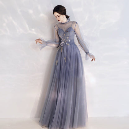 Cute tulle long sleeve prom dress  8164