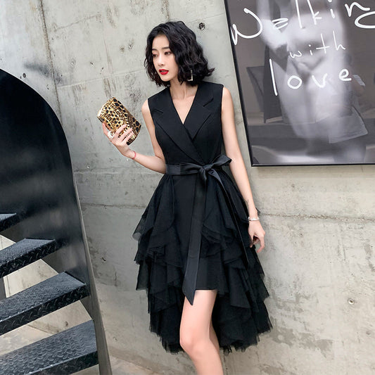 Black v neck short prom dress, evening dress  8022