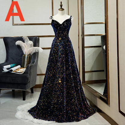 Black Fashion Elegant Shiny Sequin Long Ball Gown Evening Dress Party Dress 8205