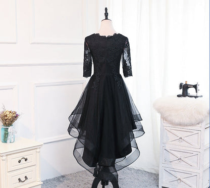 Black lace tulle short prom dress, homecoming dress  8033