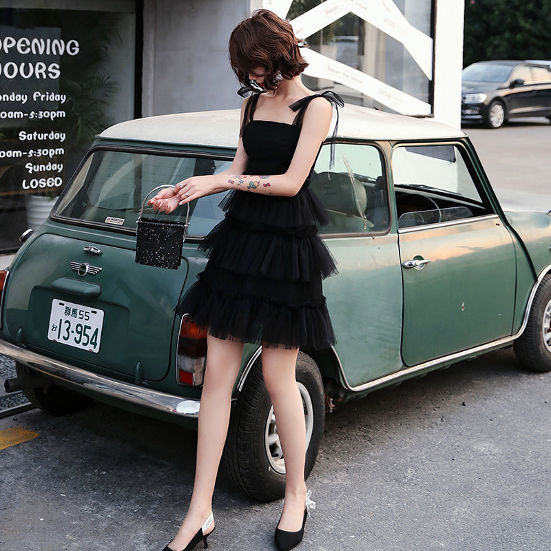 Black tulle short prom dress party dress  8321