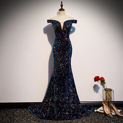 Black Fashion Elegant Shiny Sequin Long Ball Gown Evening Dress Party Dress 8205