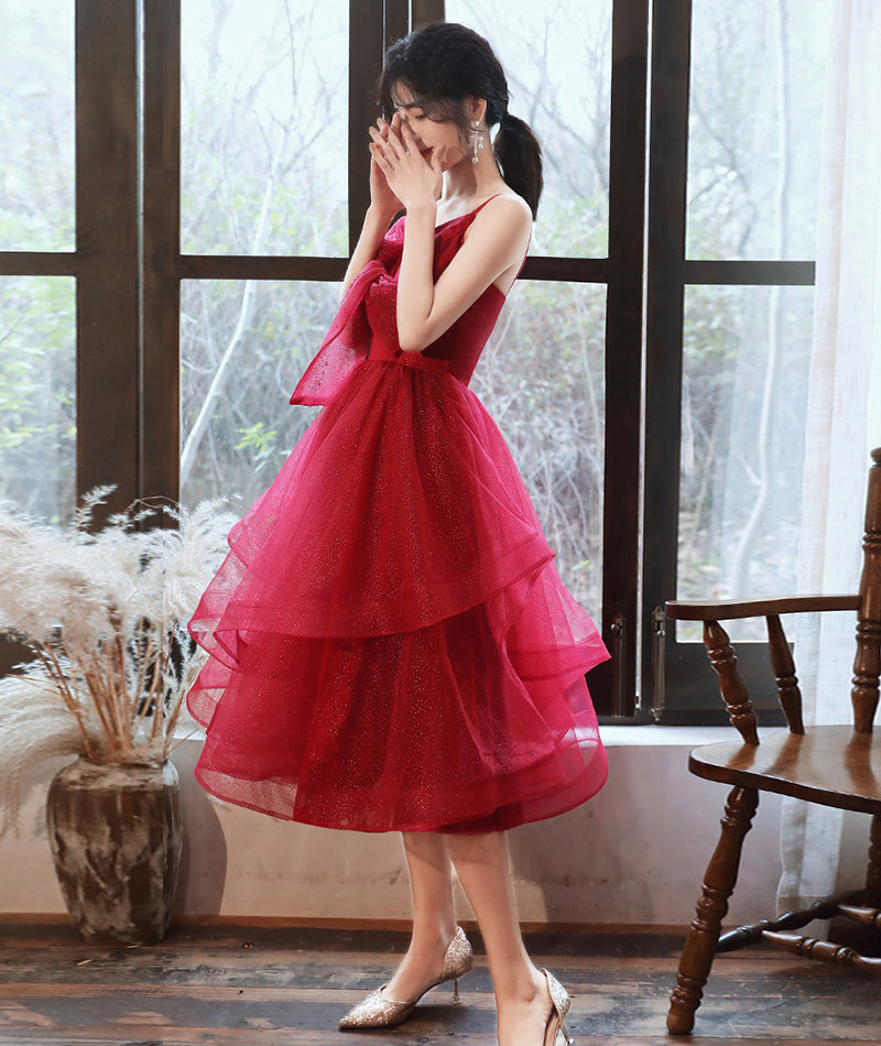 Burgundy v neck tulle sequins prom dress homecoming dress  8408